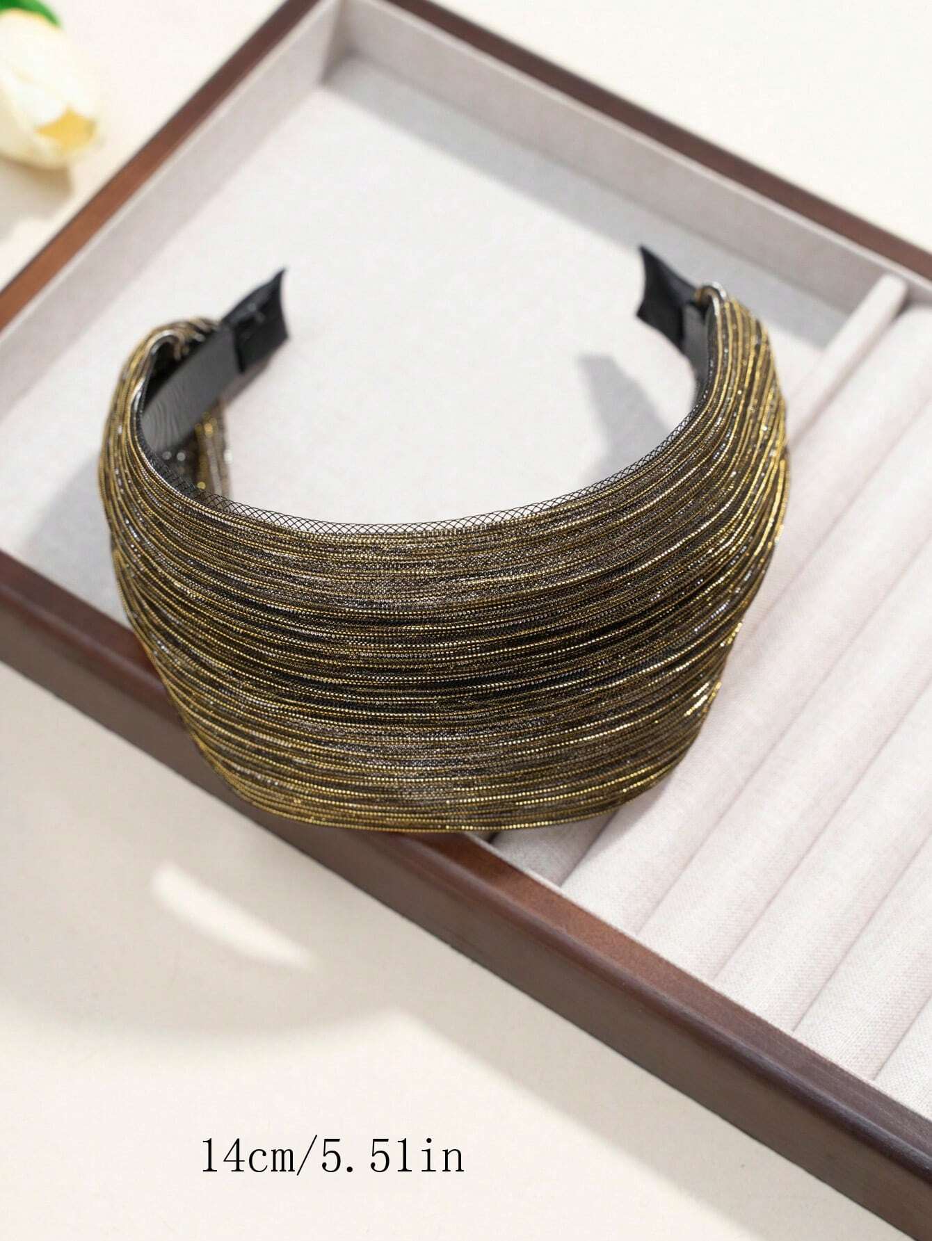 1pc Gold Wire Headband Silver Glitter Fabric Wide Edge Hairband For