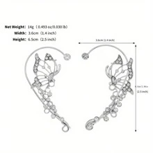 1 对时尚蝴蝶仙女耳环，银、铜材质 - 闪亮、创意、无穿孔设计、奢华手工奇幻人物耳朵，适合女性，非常适合化装派对/主题活动，女士时尚珠宝 - 彩色 - 查看 2