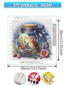 1 bộ Bộ dụng cụ thêu chữ thập họa tiết chim cú bình hoa, thêu nghệ thuật bằng chỉ tự làm, thủ công thêu chữ thập 11CT, vật liệu in chữ thập thủ công, dùng để trang trí tường nhà & làm quà tặng (không có khung) - Nhiều màu - Xem 2