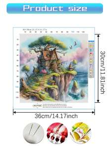 1 套海滩小屋十字绣绘画套件，DIY 刺绣用品，混合颜色高品质线，11CT 十字绣装饰画设计，完整的家居装饰刺绣工艺品，适用于入口、书房、卧室装饰，无框 - 彩色 - 查看 2