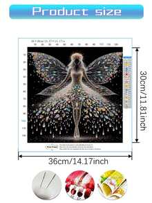 1 套蝴蝶仙子图案十字绣绘画套件，DIY 线工艺品，混色优质线，11CT 十字绣装饰画设计，全套家居装饰刺绣工艺品，适用于客厅、书房、卧室，无框 - 彩色 - 查看 2