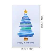 4 件装水彩圣诞树圣诞贺卡带信封，手工制作圣诞祝福明信片 - 彩色 - 查看 5