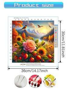 1 套彩色风景十字绣绘画套件，DIY 线艺术和工艺品用品，混合颜色优质线，11CT 刺绣装饰设计，全套家居装饰印花刺绣工艺品，适用于入口、书房、卧室装饰，无框架 - 彩色 - 查看 2