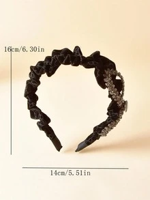 1 件装女孩天鹅绒水晶蝴蝶结发带褶皱宽发箍洗脸头带，优雅风格 - 蝴蝶結 - 查看 3