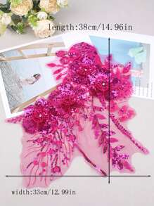 全新手工蕾丝贴花亮片水钻装饰 3D 胸针 DIY 装饰婚纱配件/长：38 厘米/宽：33 厘米