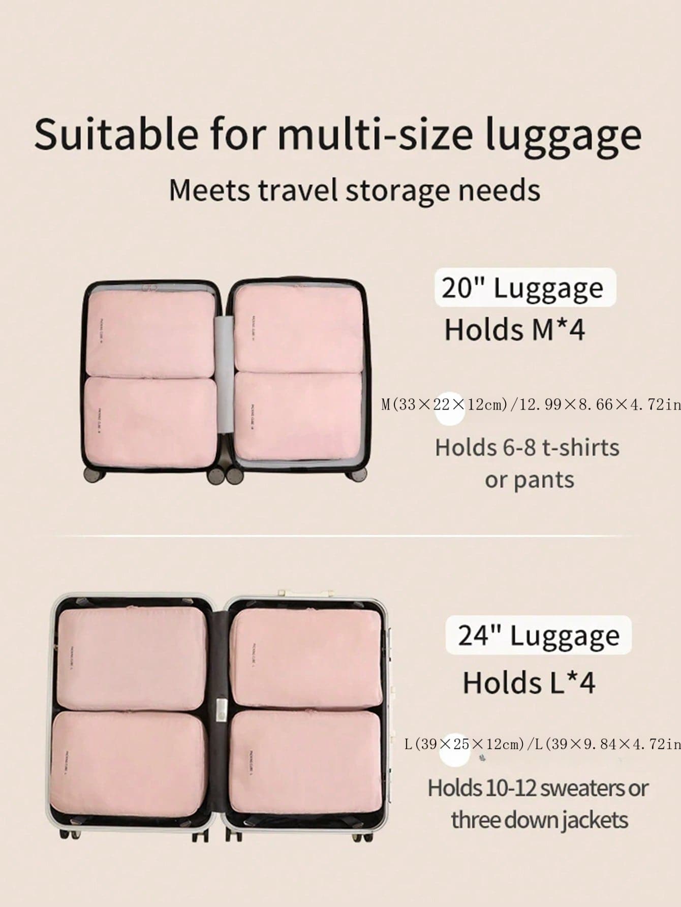 Travel Compression Packing Cubes Bag Portable Suitcase Clothes