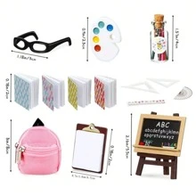 14 pièces/ensemble réaliste miniature combo sac à dos, set miniature 1:12 fournitures scolaires micro modèle, papeterie créative minuscule, comprend mini-sac à dos, lunettes, mini-ardoises, bloc-notes, crayon, meilleurs cadeaux