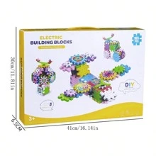 电动齿轮积木玩具，齿轮积木玩具套装，儿童电动齿轮旋转积木玩具，DIY 电动齿轮积木玩具，儿童积木玩具套装