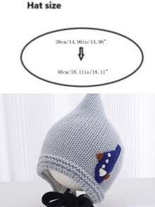 1 chiếc mũ len tai che tai trang trí máy bay thủ công dễ thương, lót ấm cho trẻ mới biết đi, mùa thu/đông - máy bay - Xem 3