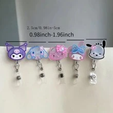 Sanrio 1pc Sparkling KT Cat Rabbit Cartoon Character Retractable Worker Plate Reel - Doctor/Nurse/Teacher Worker Plate