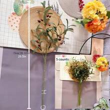 5 pezzi Ramo d'ulivo artificiale da 29,5 pollici, stelo artificiale lungo verde, foglie di ramo d'ulivo artificiale, adatto per decorazione d'ufficio, Natale, cucina, casa, matrimonio, interno
