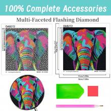 Bộ tranh kim cương nghệ thuật - Voi nhiều màu 5D DIY, bao gồm tranh kim cương nghệ thuật hình dạng đặc biệt một phần, thích hợp cho người mới bắt đầu và người lớn, món quà tuyệt vời cho gia đình và bạn bè, lý tưởng để trang trí tường tại nhà hoặc văn phòng - Nhiều màu - Xem 3