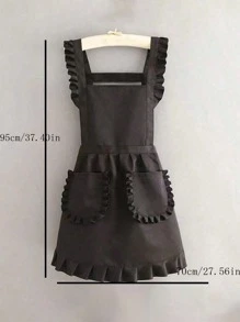 1 件时尚韩版围裙，公主围裙，帆布防水餐厅围裙，带口袋，女士涤纶围裙，简约风格黑色带口袋围裙，加厚腰围裙，时尚家务厨房家居工作服 - 彩色 - 查看 9