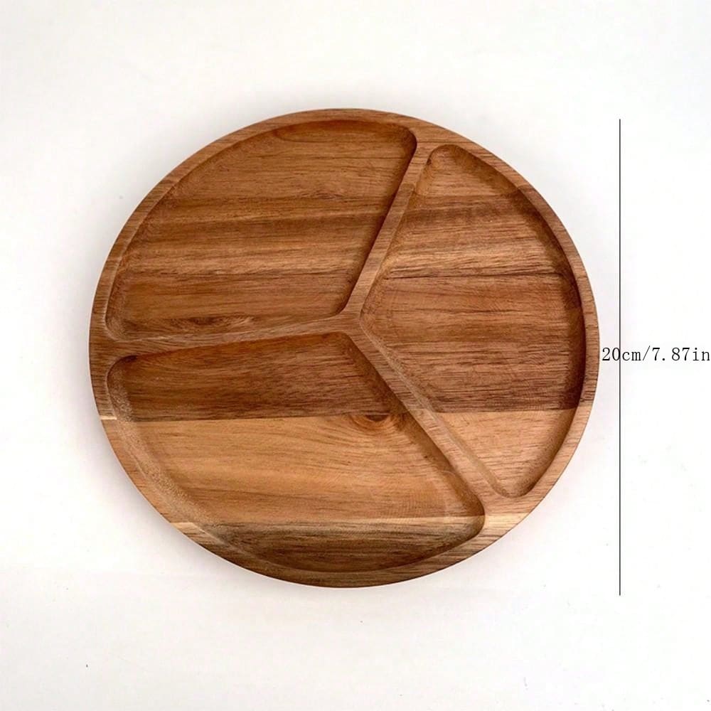 Wooden Tray Compartment Dinner Plate Breakfast Bread Snack Plate Fruit