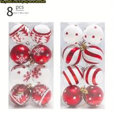 Set de 8 bolas de Navidad pintadas en rojo y blanco, con un estilo de pintura elegante, en combinación de colores rojo y blanco, adecuado para la decoración de fiestas de Navidad - Multicolor - Ver 1