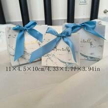 10PCs Gift Bags Thank You Gift Bag, Party Favor Candy Box Bag With Rose Red Bow Ribbon, Pink Patterned Paper Gift Bag, Suitable For Wedding, Baptism, - Pink - View 4