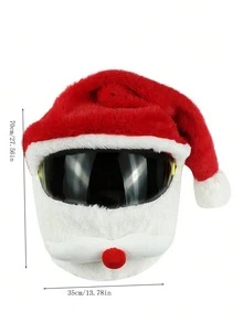 1 件摩托车头盔，配有可爱的圣诞老人胡子和蓬松的圣诞帽设计 - 紅色 - 查看 5