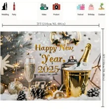 2025 Happy New Year Background Champagne Pinecone Design For New Year Party Background Banner Portrait Photography Background Vinyl - Type B - View 4