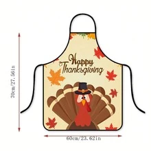 1 件圣诞感恩节火鸡和南瓜图案围裙，创意厨房围兜耐磨防油，适合送给家人和朋友的节日礼物，家庭清洁，烹饪，野餐，派对 - 彩色 - 查看 2