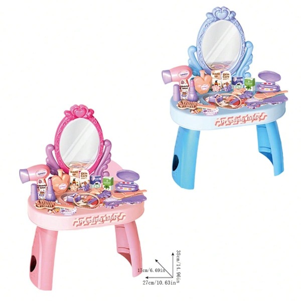 ABS Material Toy Set For Children's Play At Home Puzzle Pretend Toy, Girls' Dressing Table, Multifunctional Design, Suitable For Children Over 3 Years Old, Hot Selling 30 Piece Set, Cultivating Children's Interests And Hobbies!