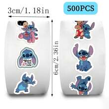 500PCS Disney Lilo And Stitch Stickers Roll 10 Styles Funny Movie Cartoon Stickers Stitch Party Favors Water Bottles Vinyl Sticker (500PCS Per Roll)