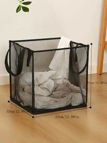 1pc Mesh Laundry Hamper With Large Capacity, Multifunctional Foldable Clothes Basket Perfect For Bathroom Organization, Washing Storage, Dorm Room Essentials, Collapsible Design For Easy Storage And Portability - Black - View 3