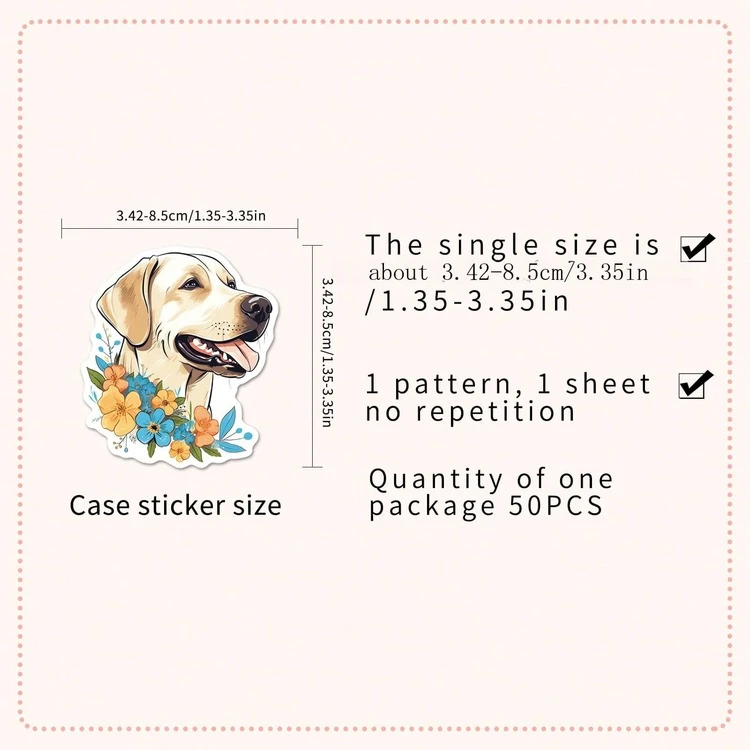 50 piezas de pegatinas de Labrador de dibujos animados lindos, decoración DIY para cuadernos, fundas de teléfono, tarjetas de regalo - Multicolor - Añade 6