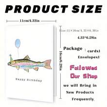1 Buah Kartu Ucapan Ulang Tahun Ikan Lucu untuk Semua Usia, Dengan Amplop, Cetakan Berkualitas Tinggi, 6,29" X 4,33", Kartu Kertas Berkualitas Premium, Ucapan Ulang Tahun Universal untuk Pria, Wanita, Keluarga & Teman, Desain Ikan & Balon Serbaguna - beraneka warna - View 3