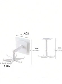 1 pieza Gancho giratorio para baño, Gancho multiusos de 6 garras, Sin necesidad de perforar agujeros en el gabinete de plástico, Organizador extensible de utensilios de cocina - Blanco - Ver 3