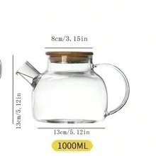 Minimalist Bamboo Lid Glass Teapot, Kitchenware - Transparent Color - View 6