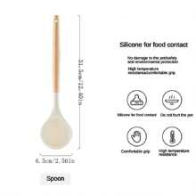 1/3 件装木柄硅胶铲厨房烹饪耐热不粘锅专用煎锅铲汤勺铲刀套装