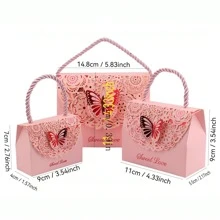 [5/10/15件] 多尺寸紫色镂空蝴蝶创意礼品包装盒，手提袋风格，适用于糖果、饼干、小礼物，适合婚礼、洗礼、公司聚会、节日派对