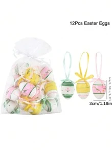 12/24pcs Easter Eggs Colorful Bunny Painted Plastic Hanging Pendant DIY Easter Egg Crafts For Home Easter Party Supplies Decoration - Multicolor - View 3