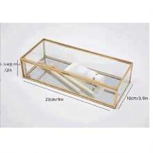 Gold Framed Jewelry Storage Box, Transparent Glass Perfume & Jewelry Storage Box Back To School