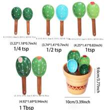 Set de 1 juego de cucharas medidoras de cerámica con diseño de cactus lindo, para cocina y hornear en el hogar