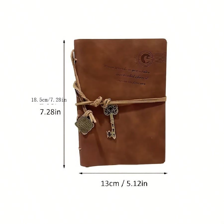 1pc Mini Vintage Notebook With Straps And Pendants, Kraft Paper Inside ...