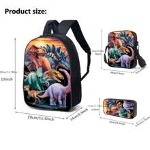 Juego de 3 mochilas escolares para niños y niñas, mochila con diseño de dinosaurio para estudiantes de escuela primaria, secundaria y preparatoria, con gran capacidad de 16 pulgadas, incluye bolsa para el hombro y estuche para lápices