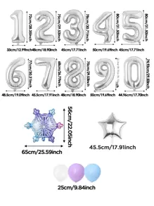9pcs/Set Birthday Party Decorations, Frozen Theme - Frozen Balloons, 0-9 Number 32" Silver Foil Balloons, 18" Silver Star Balloons, Giant Gradient Snowflake Balloons, Winter Theme Party Decorations - Snowflake Party Decor - Multicolor - View 2