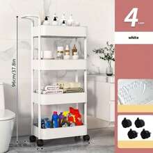 4-Tier Storage Cart, Multifunctional Utility Rolling Cart Organizer For Kitchen, Bathroom, Laundry Room, Living Room, With Lockable Casters, Portable With Handle, Black And White Colors - Multicolor - View 10