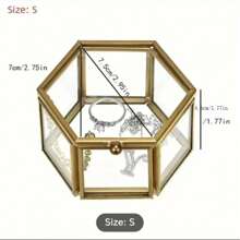 Złote sześciokątne pudełko na pierścionek - eleganckie, przezroczyste szklane pudełko do przechowywania biżuterii z miedzianą ramą zapewniające stylową organizację, idealne na początek roku szkolnego, jako prezent świąteczny, na Boże Narodzenie, Święto Dziękczynienia, obchody Nowego Roku i Walentynki - idealne do przechowywania pierścionków, kolczyków i drobnych akcesoriów, wzbogacające wystrój domu i ekspozycję biżuterii o odrobinę wyrafinowania i uroku.