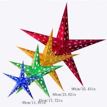 Holiday Decorations - Holographic 3D Five-Pointed Star Hanging Decor, Paper Star Lamp Shade (Random Color Mix) - Multicolor - View 3