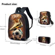 Three Pieces Football Pattern Backpack 15-Inch, Lightweight Outdoor Leisure Backpack For Back To School, Three Pieces Combination School Bag, Crossbody Bag - Football Three Piece Suit - View 3