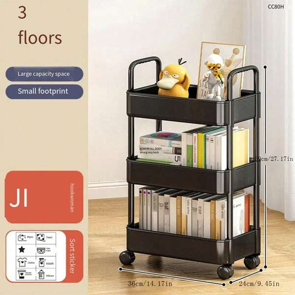 1pc Small Push Cart Shelf, Large Capacity Home Kitchen Bathroom Mobile Network Rack, Multi-Layer Simple Bedroom Storage Trolley Outdoor Decor