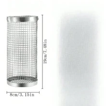 Large Kitchen Barbecue Grill Basket, Outdoor BBQ Grill Mesh, Smoking Cage Set, Rotational Cylindrical Design - Silver - View 2
