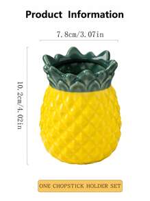 1pc Ceramic Pineapple Shaped Utensil Holder - Chopstick Holder, 4 Forks 4 Spoons Options, Multipurpose For Kitchen Cutlery, Portable Storage Organizer, Elegant Countertop Storage Organizer For Dining Room And Home - Yellow - View 2