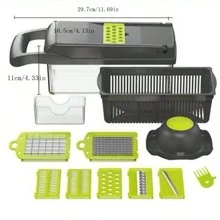 16pcs Vegetable Chopper, Multi-Function Fruit Slicer, Manual Food Grinder, Outdoor Camping Vegetable Slicer With Container, Onion Chopper, Potato Shredder, Kitchen Gadgets, Manual Food Shredder With Container, Interchangeable Blade Onion Chopper, Potato Grinder, Kitchen Tools, Dorm Essentials