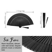 1 Pc Leque de Mão Dobrável para Mulheres - Leque de Seda de Bambu Vintage Chinês Dobrável - Para Ondas de Calor, Decoração, Festival de Música, Dança, Festa, Performance, Presente (Preto Sólido e Sexy) - Preto - Ver 2