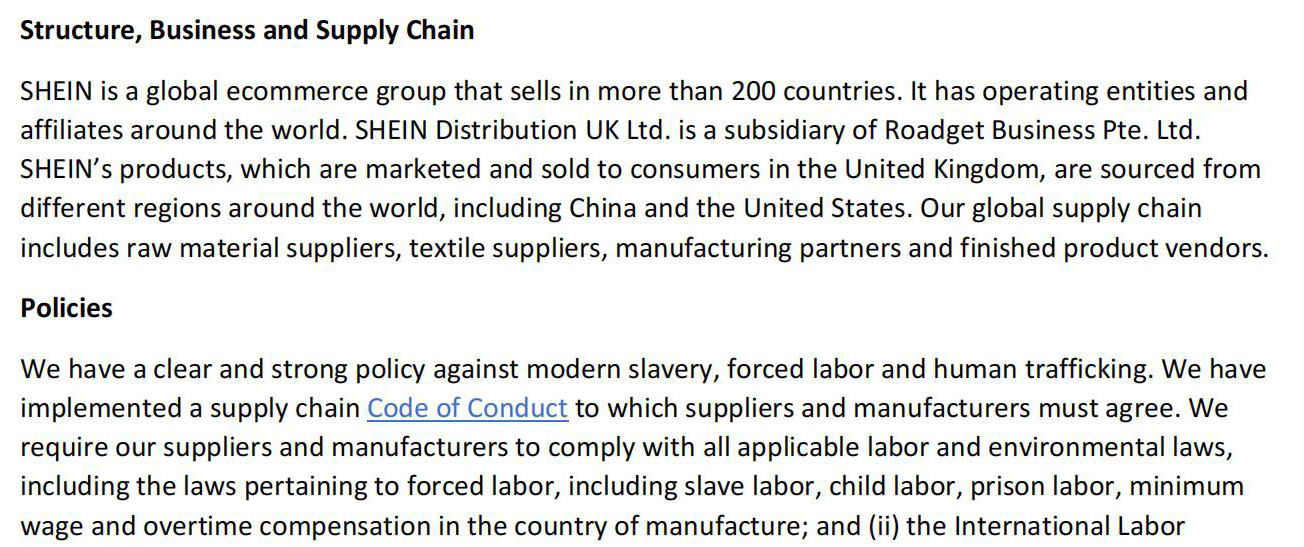 SHEIN Modern Slavery Statement SHEIN UK