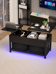 Lift Top Coffee Table with Storage for Living Room LED Furniture 39 4 Modern Square Center Tables with USB Charging Port p 15900448