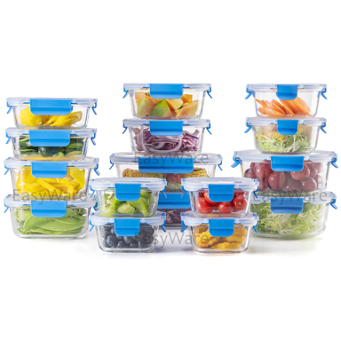 EasyWare Set Of 16 Borosilicate Glass Containers 32 Pieces For Food Airtight For Lunch Microwave Freezer Oven Dishwasher Easy Close Leak Proof  p 23217937